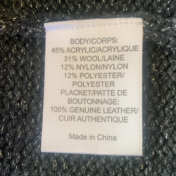 Tory Burch metallic cardigan with faux leather trim and toggle closures. - Picture 7 of 9